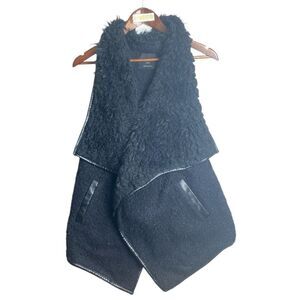 LOVE TREE black fuzzy vest large lapel collar size S
